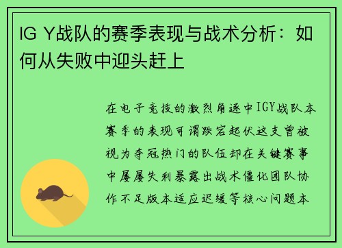 IG Y战队的赛季表现与战术分析：如何从失败中迎头赶上