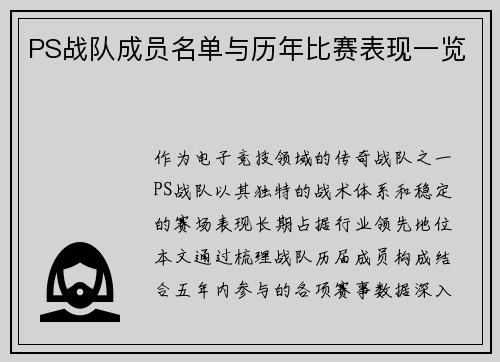 PS战队成员名单与历年比赛表现一览